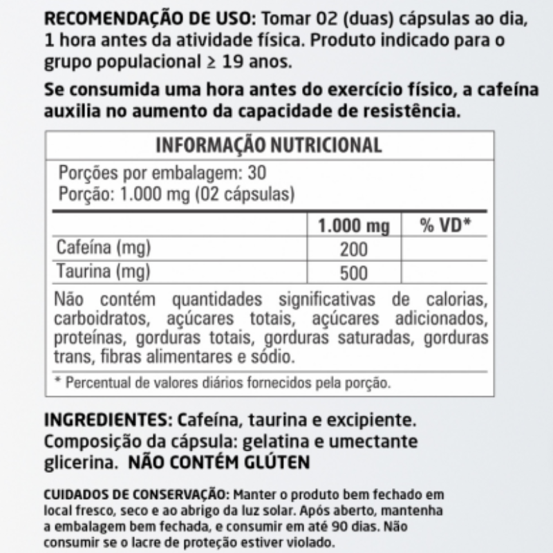 Cafeína com Taurina 60 cápsulas 500mg Herbalize